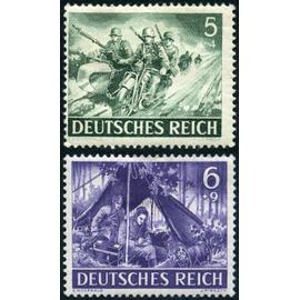 allemagne, 3ème reich 1943, très beaux timbres neufs** luxe yvert 750 et 751, journée des héros, bataillon motocycliste et soldats des transmissions.