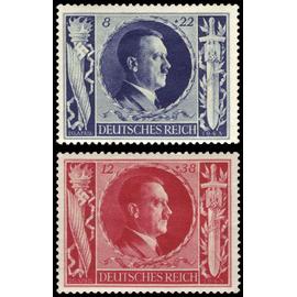 allemagne, 3ème reich 1943, très beaux timbres neufs** luxe yvert 765 et 766, 54ème anniversaire chancelier hitler.