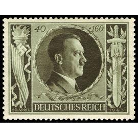 allemagne, 3ème reich 1943, très beau timbre neuf** luxe yvert 768, 54ème anniversaire chancelier hitler, 40 + 160pf olive foncé.
