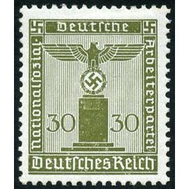 allemagne, 3ème reich 1938, très beau timbre de service neuf** luxe yvert 114, grand aigle et croix gammée sur socle, 30pf vert olive foncé, filigrane croix gammées.