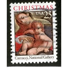 timbre oblitéré usa, christmas, carracci, national gallery, 25