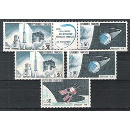 france, 1965, 1966, lancement du premier satellite national à hammaguir (sahara), satellite d1, n°1464 + 1465 + 1465 a (le triptyque) + 1476, neufs.