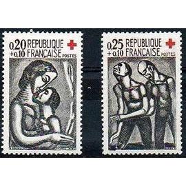 france 1961, très belle Paire timbres neufs ** luxe Yvert 1323 1324, Au Profit De La Croix Rouge, Reproduction D