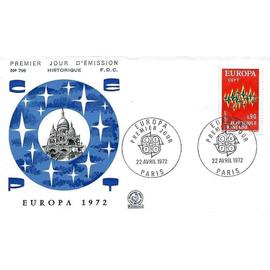 france 1972, très belle enveloppe 1er jour FDC 796, europa cept, illustration sacré coeur de paris, timbre yvert 1715 non close, état neuf.
