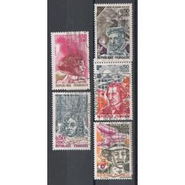 France 1973: lot de 5 timbres à surtaxe représentant des célébrités, N° 1744, 1745, 1746, 1747, 1748.