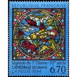 Art : vitrail roman de la cathédrale du Mans année 1994 n° 2859 yvert et tellier luxe