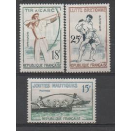 France 1958: Lot de 3 timbres N° 1162, 1163, 1164 représentant les jeux traditionnels.