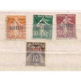 Algérie- 3 timbres oblitérés Semeuse avec surcharge et 1 timbre taxe neuf avec surcharge N°33