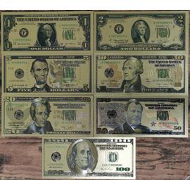 Série 7 billets 1 à 100 Dollars USA - polymère feuille d'Or - Etats-Unis