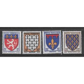 Timbres de 1943,n°572 à 575.Armoiries du Lyonnais,de Bretagne,de Provence,et d