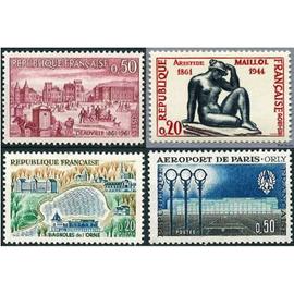 france 1961, très beaux timbres neufs** luxe yvert 1281, la méditerranée par Aristide Maillol, 1283 aéroport de paris, 1293 bagnoles de l