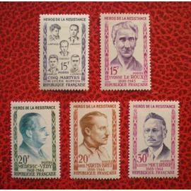 Héros de la Résistance (III) - Lot De 5 timbres neufs sur charnière ou avec trace - Série complète - France - Année 1959 - Y&T n°1198, 1199, 1200, 1201 et 1202