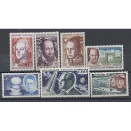 France 1967: Lot de 7 timbres représentant des personnages célèbres, émis en 1967, N° 1512, 1513,1514, 1523, 1526, 1527 et 1533