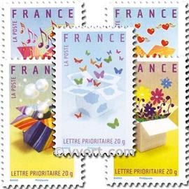 timbres de messages "invitation" et "merci" série complète année 2007 autoadhésifs n° 4082 4083 4084 4985 4086 ou 129 130 131 132 133 yvert et tellier luxe