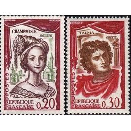 france 1961, très beaux timbres neufs** luxe yvert 1301, art dramatique, champmesle jouant roxane et 1302 - Talma jouant oreste.