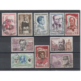 France de 1960 à 1968: Lot de 10 timbres représentant des personnages célèbres, N° 1249,1270,1287,1288,1289,1302,1304,1385,1572