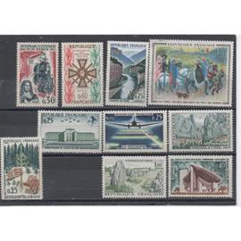 France de 1964 à 1965: Lot de 10 timbres N° 1418,1435,1436,1438,1440,1450,1457,1460,1461,1463,