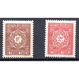 Algérie- Lot de 2 timbres neufs-TBE- Timbre taxe- Faciale 1f brun et 2F rouge