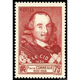 france 1937, beau timbre yvert 335, tricentenaire de la tragédie "Le Cid", portrait de Pierre Corneille, neuf*.