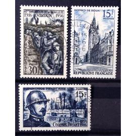 France - Timbres De 1956 Obl - Beffroi Douai 15f ( N° 1051) + Colonel Driant 15f ( N° 1052) + Victoire Verdun 30f ( N° 1053) - Cote 3,00&euro; - N13802