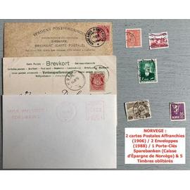 Norvege : 2 Cartes Postales Affranchies (1906) / 2 Enveloppes (1988) / 1 Porte-Clés Sparebanken (Caisse D