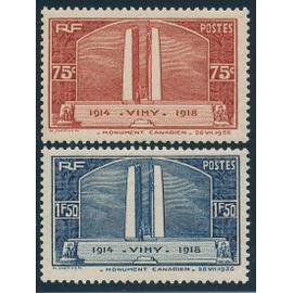 Inauguration du monument de Vimy à la mémoire des canadiens tombés au-cours de la guerre 1914/18 la paire année 1936 n° 316 317 yvert et tellier luxe