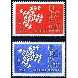 France 1961, très belle paire europa neuve** luxe, timbres yvert 1309 & 1310 Dessinés par Théo Kurpershock Gravés par Jacques Combet.