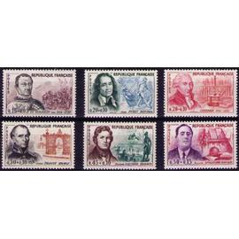 France 1961, très belle série complète personnages neuve** luxe, timbres yvert 1295 du Guesclin, 1296 Puget, , 1297 Coulomb, 1298 Drouot, 1299 Daumier, 1300 Apollinaire, cote 20 euros.