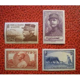 Lot de 4 timbres neufs sur charnière ou avec trace - Série complète au profit des oeuvres de guerre - France - Année 1940 - Y&T n° 454, 455, 456 et 457