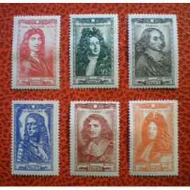 Célébrités du XVIIème siècle - Série complète de 6 timbres neufs sur charnière ou avec trace - France - Année 1944 - Y&T n°612, 613, 614, 615, 616 et 617