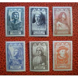 Célébrités du XVème siècle - Série complète de 6 timbres neufs sur charnière ou avec trace - France - Année 1946 - Y&T n°765, 766, 767, 768, 769 et 770