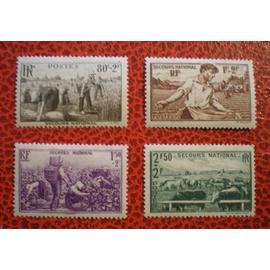Lot de 4 timbres neufs sur charnière ou avec trace - Série complète au profit du Secours national - France - Année 1940 - Y&T n° 466, 467, 468 et 469