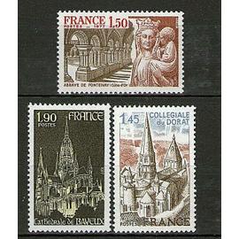 Collégiale de Dorat, Abbaye de Fontenay, Cathédrale de Bayeux série complète année 1977 n° 1937 1938 1939 yvert et tellier luxe