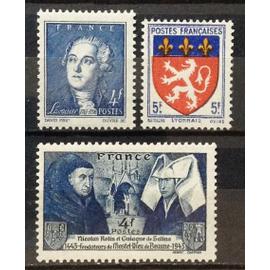 Blasons - Armoiries De Provinces - 1943 - Lyonnais 5f (N° 572) + Lavoisier 4f Bleu (N° 581) + Fondateurs Hôtel-Dieu À Beaune 4f Bleu (N° 583) Neufs** Luxe - France Année 1943 - N19493