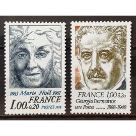 Personnages Célèbres 1978 - Marie Noel 1,00+0,20 (N° 1986) + Georges Bernanos 1,00+0,20 (N° 1987) Neufs** Luxe - France Année 1978 - N19522