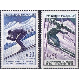 sport : championnats du monde de ski à Chamonix : descente et slalom la paire année 1962 n° 1326 1327 yvert et tellier luxe