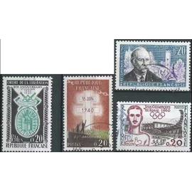 france 1960, beaux timbres yvert 1264 appel du général de gaulle 18 juin 1940, 1265 jeux olympiques de rome, 1271 marc sangnier, 1272 ordre de la libération, oblitérés, TBE -