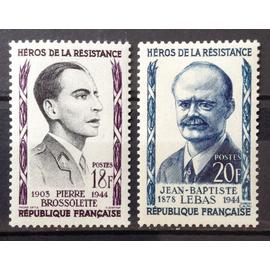 Résistants 1957 - Pierre Brossolette 18f (N° 1103) + Jean-Baptiste Lebas 20f (N° 1104) Neufs* - France Année 1957 - N20710