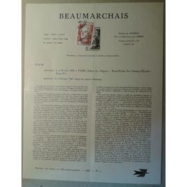 Notice Philatélique Ministère des Postes de Télécommunications 1967 n°1 Timbre n°1512 YT Beaumarchais Oblitéré