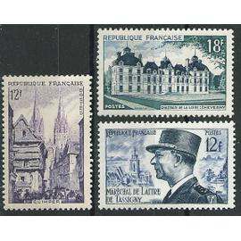 Lot de trois timbres 1954 avec ou trace de charnière n° 979, 980, 982.