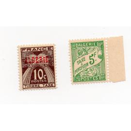 Algérie- Lot de 2 timbres TAXE neufs- N°T32 et N° T33- Faciale 5f et faciale 10C