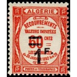algérie, colonie française 1926 / 32, très beau timbre taxe neuf** luxe yvert 23, recouvrement valeurs impayées, 60c. vermillon surchargé "1F.", cote 25 euros.