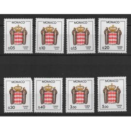 Monaco, timbres-poste de taxe Y & T n° 75 à 82 écusson stylisé, 1985