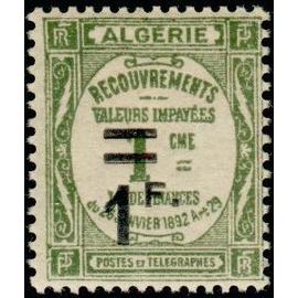 Algérie, Colonie Française 1926 / 32, Très Beau Timbre Taxe Neuf** Luxe Yvert 22, Recouvrement Valeurs Impayées, 1fc. olive Surchargé "1f.".