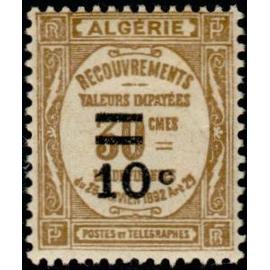 Algérie, Colonie Française 1926 / 32, Très Beau Timbre Taxe Neuf** Luxe Yvert 21, Recouvrement Valeurs Impayées, 30c. bistre surchargé "10c".