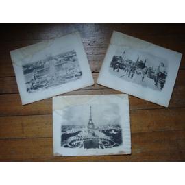 lot de 3 photogravure,heliogravures originales trocadero et tour eiffel exposition universelle 1900, 36cmX28cm