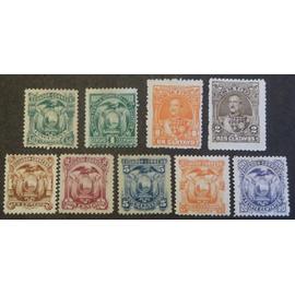 equateur neuf sans gomme ou charnière y et t n° 8 à 13 + 15 19 20 lot de 9 timbres de 1891-92