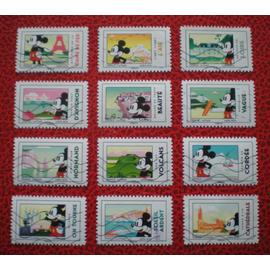 Mickey et la France - Série complète de 12 timbres oblitérés - France - Année 2018
