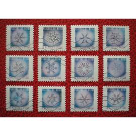 Flocons de neige - Série complète de 12 timbres oblitérés - France - Année 2018