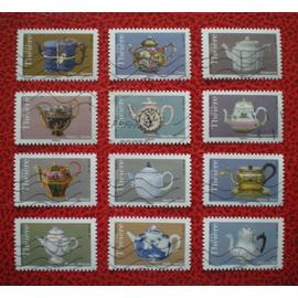 Théières - Série complète de 12 timbres oblitérés - France - Année 2018